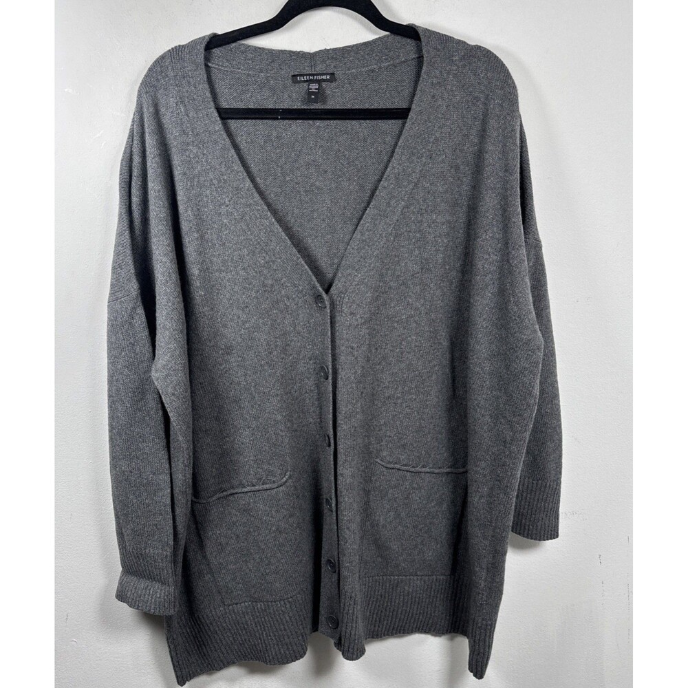 Eileen Fisher Gray Organic Cotton Recycled Cashmere Cardigan Sweater Size 2x